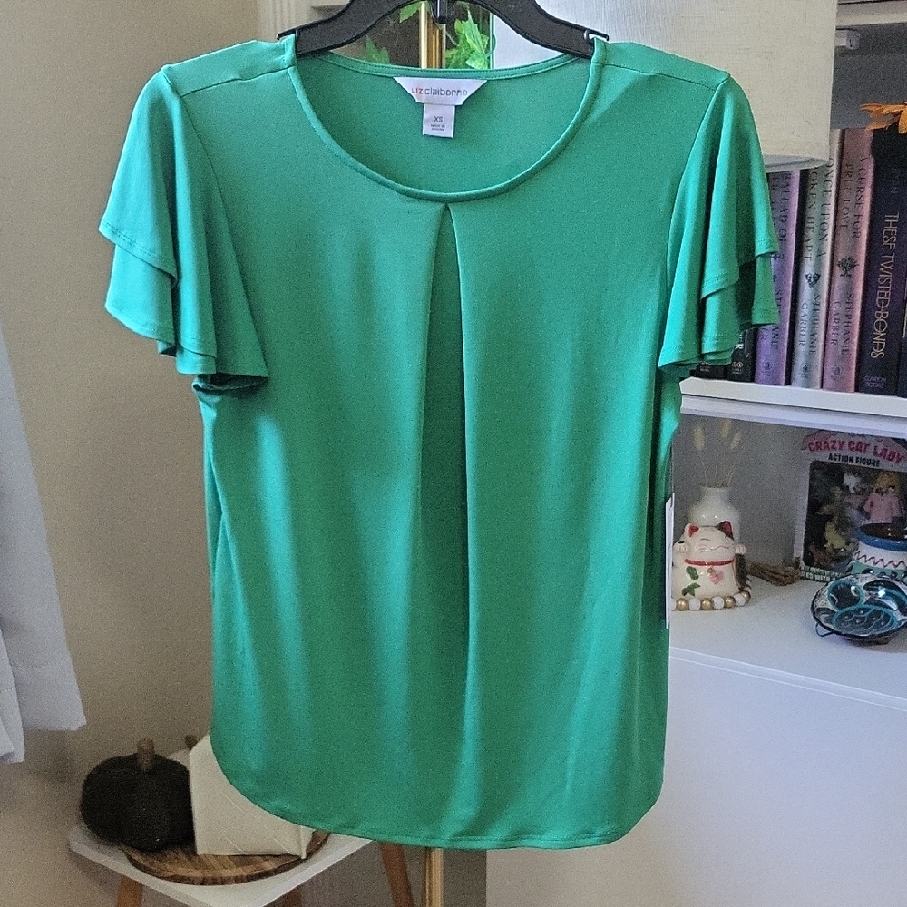 Liz Claiborne Green Flutter Sleeve Blouse